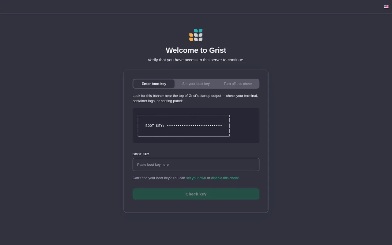 Grist running from the boot-verified compose file