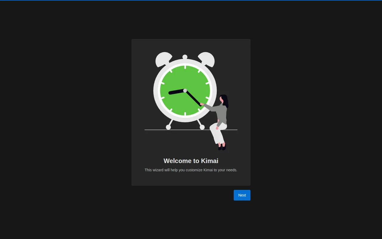 Kimai running from the boot-verified compose file