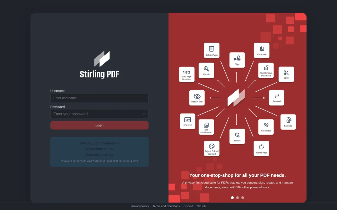 Stirling-PDF running from the boot-verified compose file